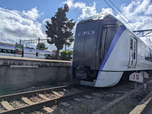 河口湖駅に停車する観光列車富士回遊