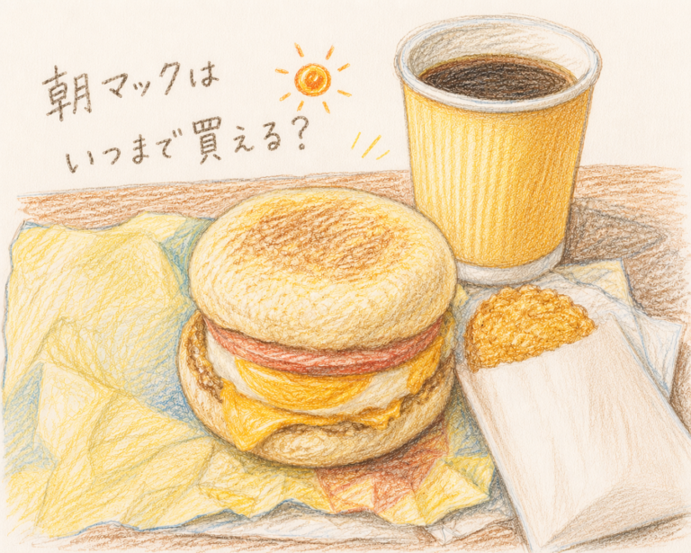ハッシュポテトとハムエッグマフィンとコーヒー