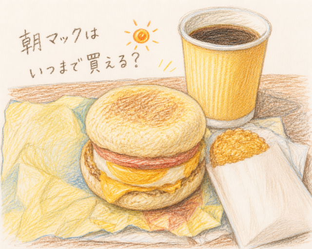 ハッシュポテトとハムエッグマフィンとコーヒー